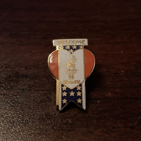 1996 Atlanta Summer Olympic‎ Games Welcome Heart Lapel Hat Pin - Picture 1 of 3